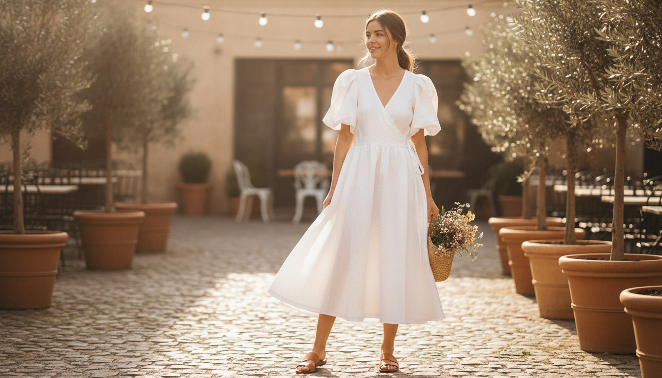 Effortless White Cotton Puff-Sleeve Sundress Style