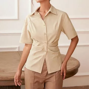 Lapel Ruched Slim-Fit Blouse: Work-to-Weekend Style